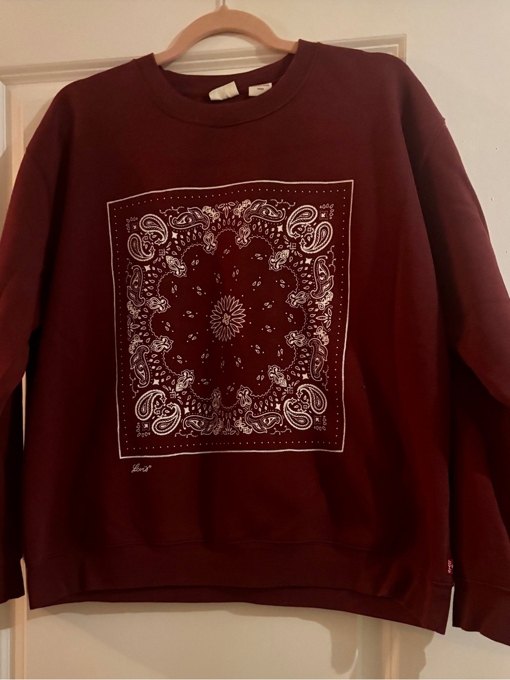Levi's Women's Burgundy Crewneck Sweatshirt with White Bandana Print